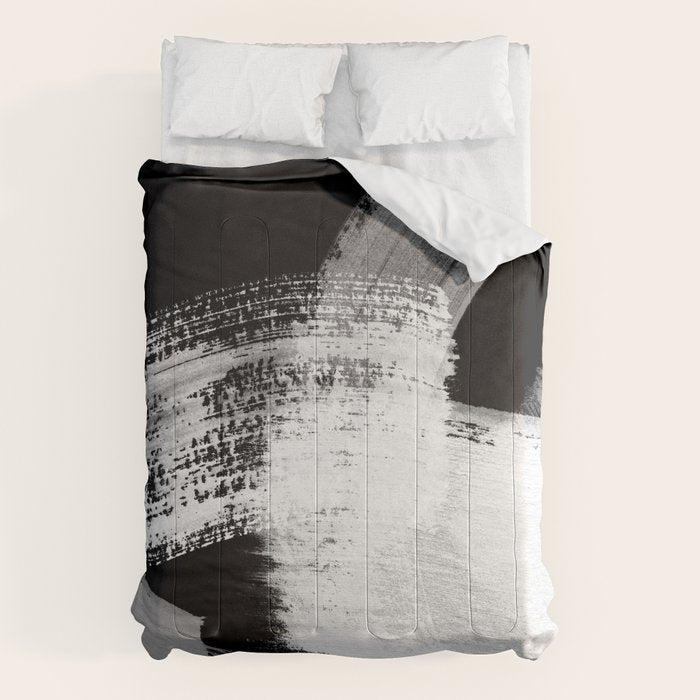 Modern Painterly Brush Strokes Texture In Bw Comforter