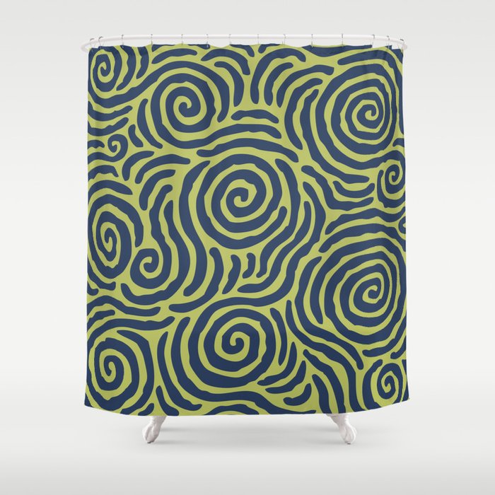 Ripple Effect Pattern Blue And Chartreuse Shower Curtain