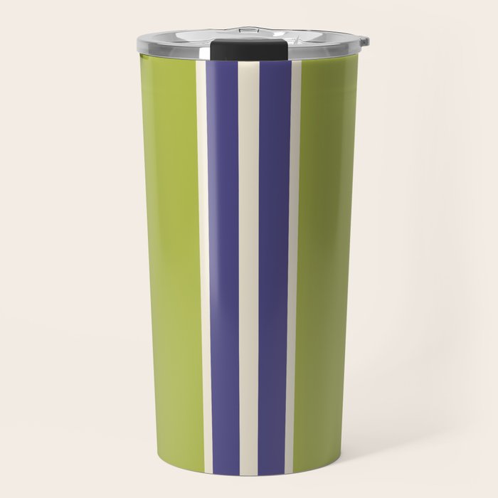Vertical Stripes Chartreuse And Blue Travel Mug