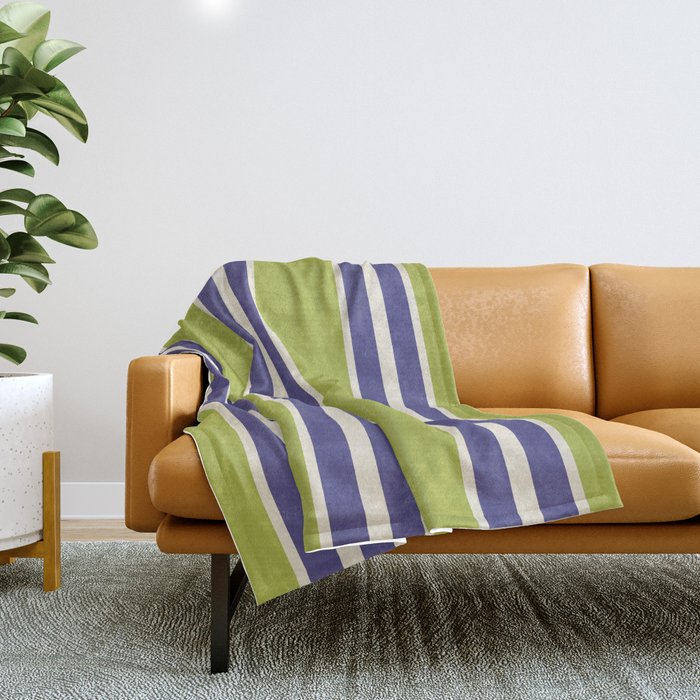 Vertical Stripes Chartreuse And Blue Throw Blanket