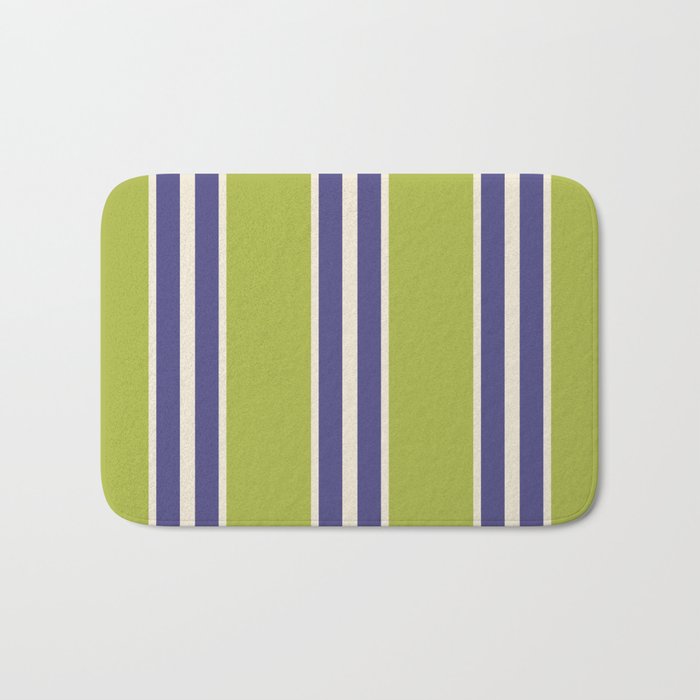 Vertical Stripes Chartreuse And Blue Bath Mat