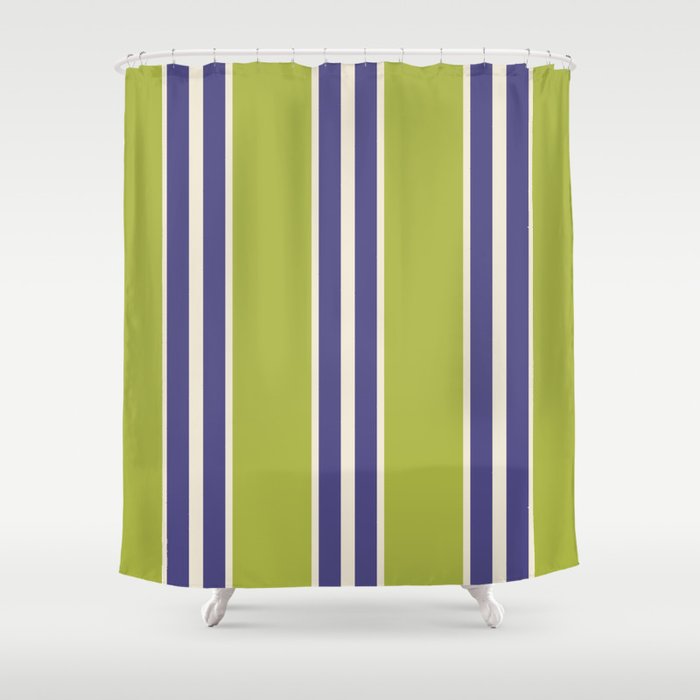 Vertical Stripes Chartreuse And Blue Shower Curtain