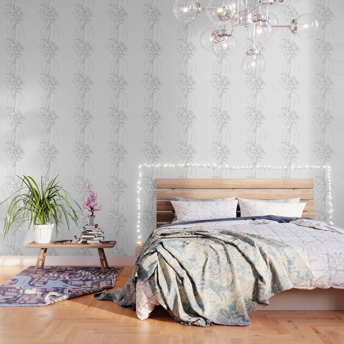 Minimal Line Art Woman With Orchids Wallpaper