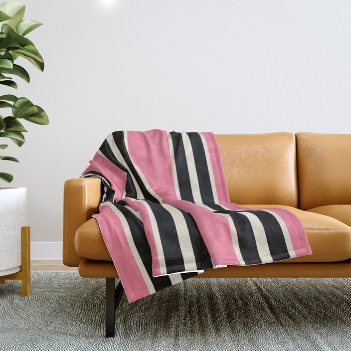 Vertical Stripes Pink And Black Throw Blanket