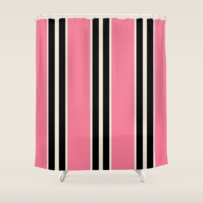 Vertical Stripes Pink And Black Shower Curtain