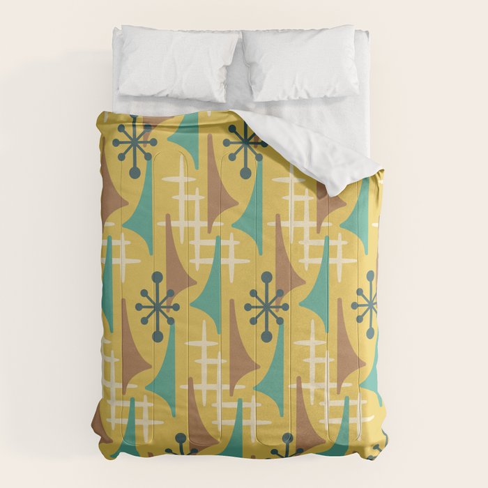Mid Century Modern Atomic Wing Composition 55 Yellow Brown And Teal Comforter