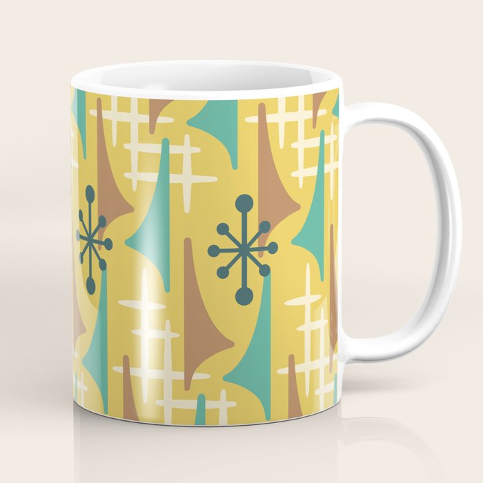 Mid Century Modern Atomic Wing Composition 55 Yellow Brown And Teal Coffee Mug