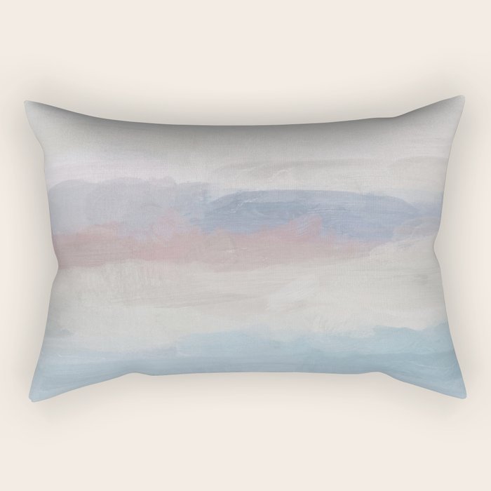 Lullaby Waves Iii - Dark Teal Blue White Pink Light Blue Modern Art, Ocean Waves Nursery Beach Rectangular Pillow