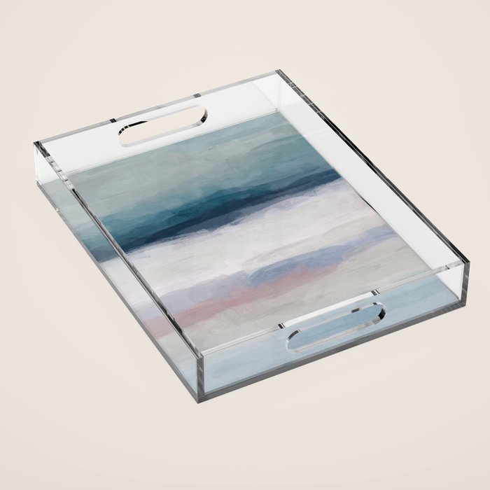 Lullaby Waves Iii - Dark Teal Blue White Pink Light Blue Modern Art, Ocean Waves Nursery Beach Acrylic Tray