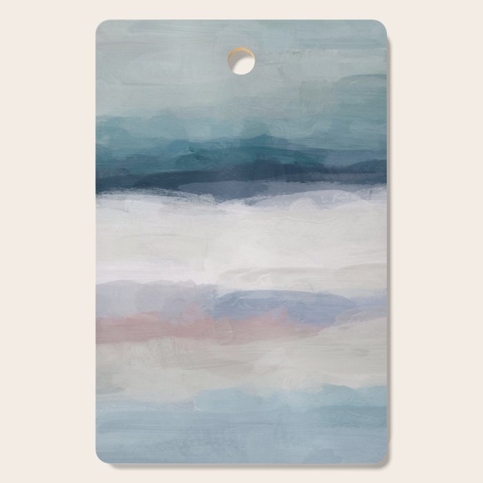 Lullaby Waves Iii - Dark Teal Blue White Pink Light Blue Modern Art, Ocean Waves Nursery Beach Cutting Board