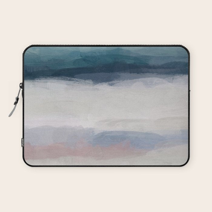 Lullaby Waves Iii - Dark Teal Blue White Pink Light Blue Modern Art, Ocean Waves Nursery Beach Laptop Sleeve