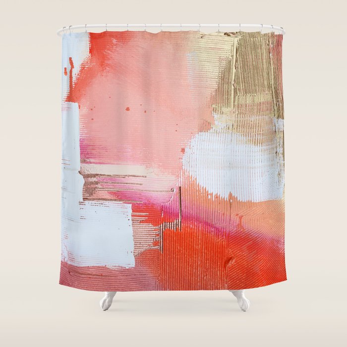 Moving Mountains: A Minimal, Abstract Piece In Reds And Gold By Alyssa Hamilton Art Shower Curtain