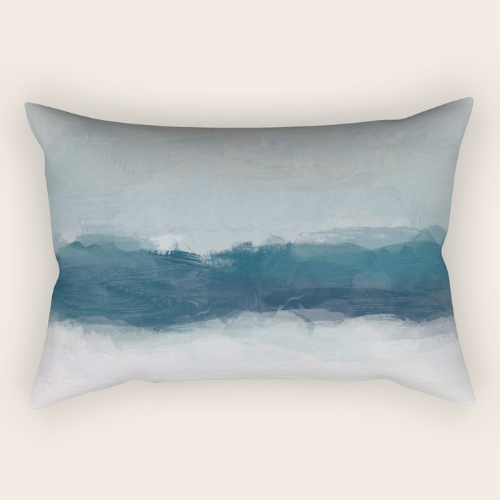 Lullaby Waves I - Dark Teal Blue White Pink Light Blue Modern Art, Ocean Waves Diptych Nursery Beach Rectangular Pillow