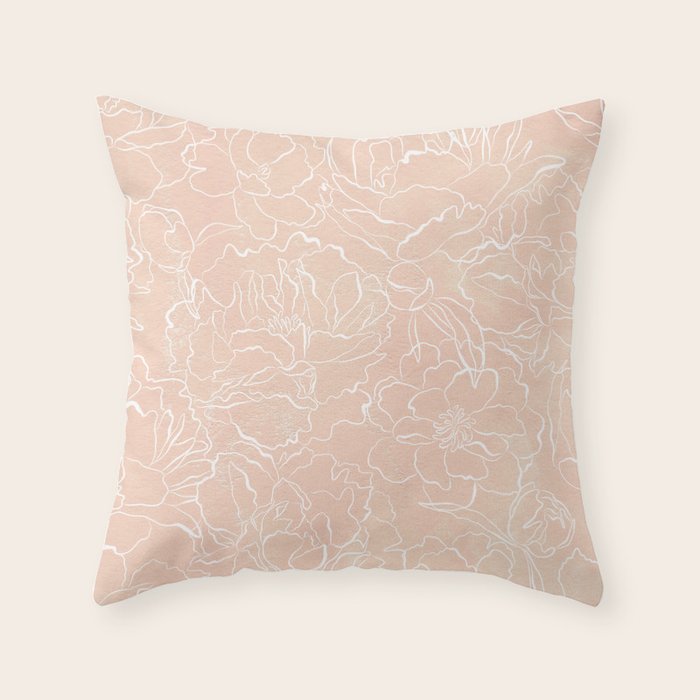 Modern Pink Coral White Hand Painted Watercolor Floral Throw Pillow
