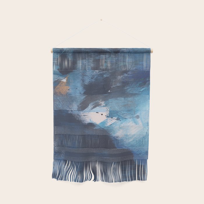 Ships In The Night: A Vibrant Abstract Mixed-Media Piece In Blues And Golds By Alyssa Hamilton Art Wall Hanging