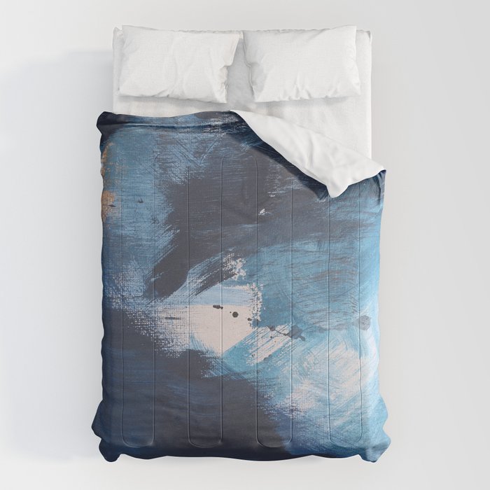 Ships In The Night: A Vibrant Abstract Mixed-Media Piece In Blues And Golds By Alyssa Hamilton Art Comforter