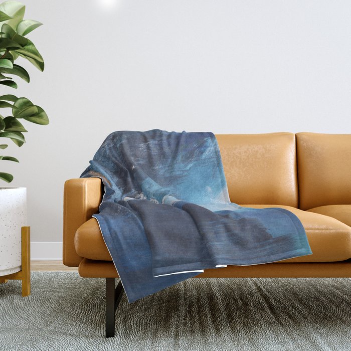 Ships In The Night: A Vibrant Abstract Mixed-Media Piece In Blues And Golds By Alyssa Hamilton Art Throw Blanket