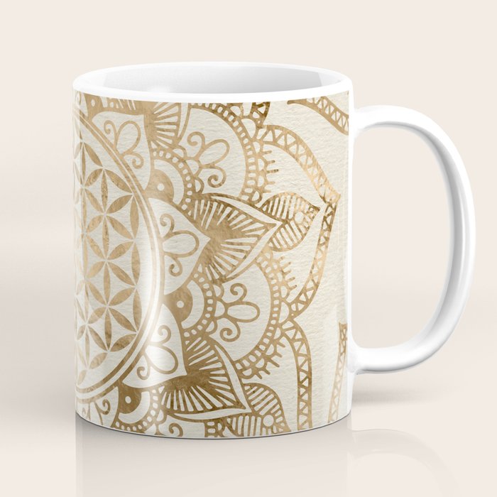 Flower Of Life In Lotus - Pastel Golds And Canvas Coffee Mug