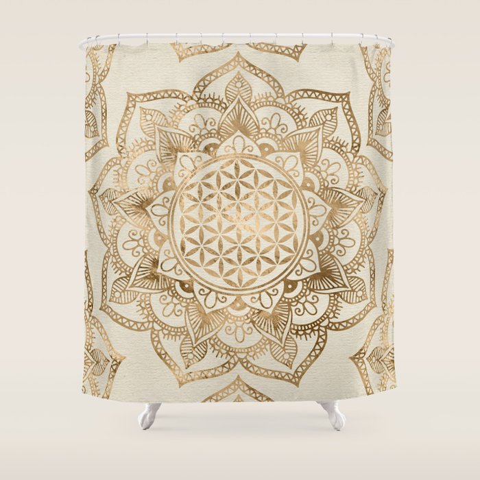 Flower Of Life In Lotus - Pastel Golds And Canvas Shower Curtain