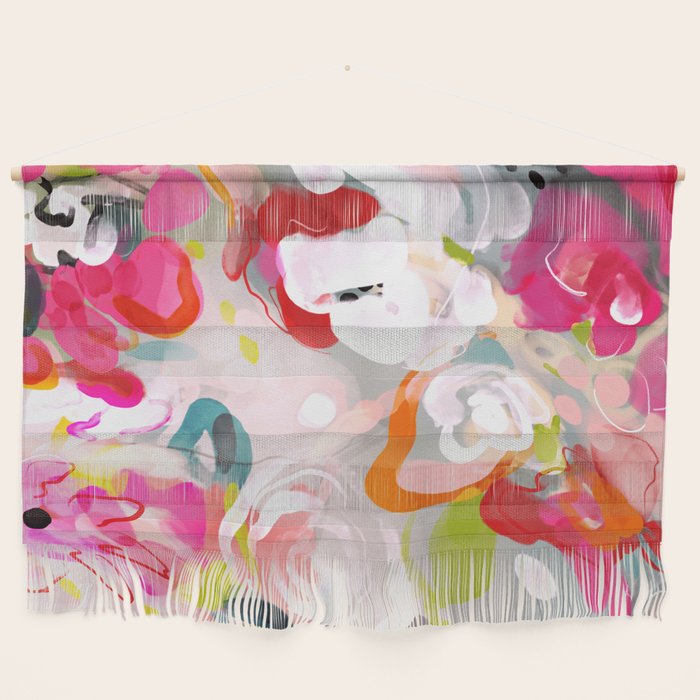 Dream Flowers In Pink Rose Floral Abstract Art Wall Hanging