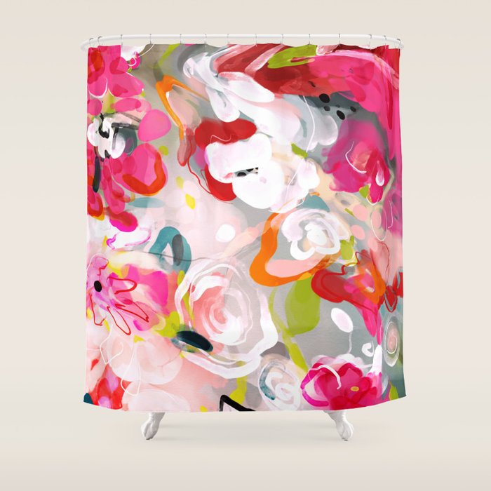 Dream Flowers In Pink Rose Floral Abstract Art Shower Curtain