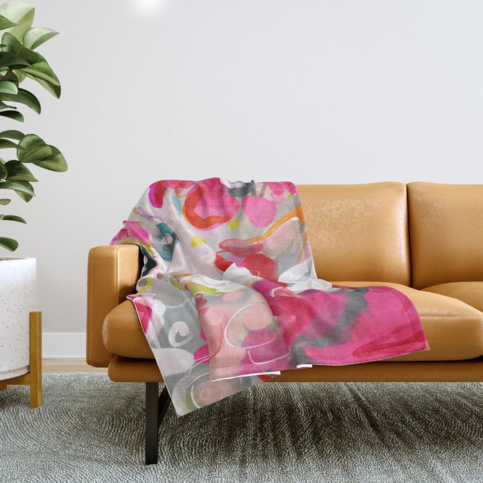 Dream Flowers In Pink Rose Floral Abstract Art Throw Blanket