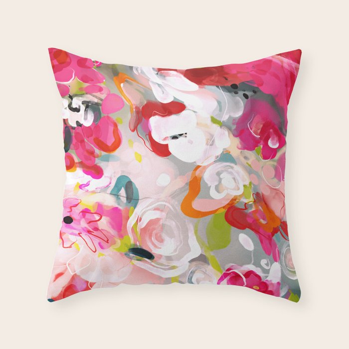 Dream Flowers In Pink Rose Floral Abstract Art Throw Pillow