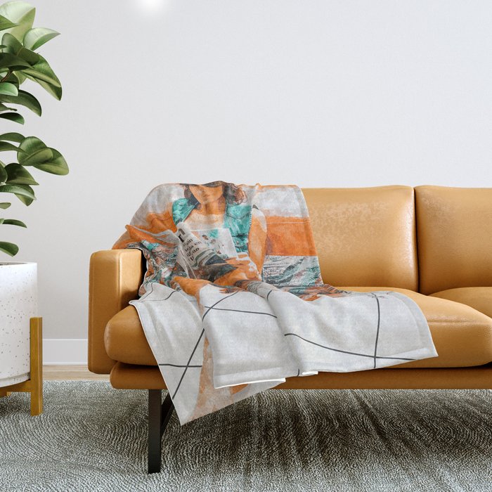 The Gossip Column | Modern Bohemian Woman Hippie DéCor | Staycation Fashion Painting  Throw Blanket