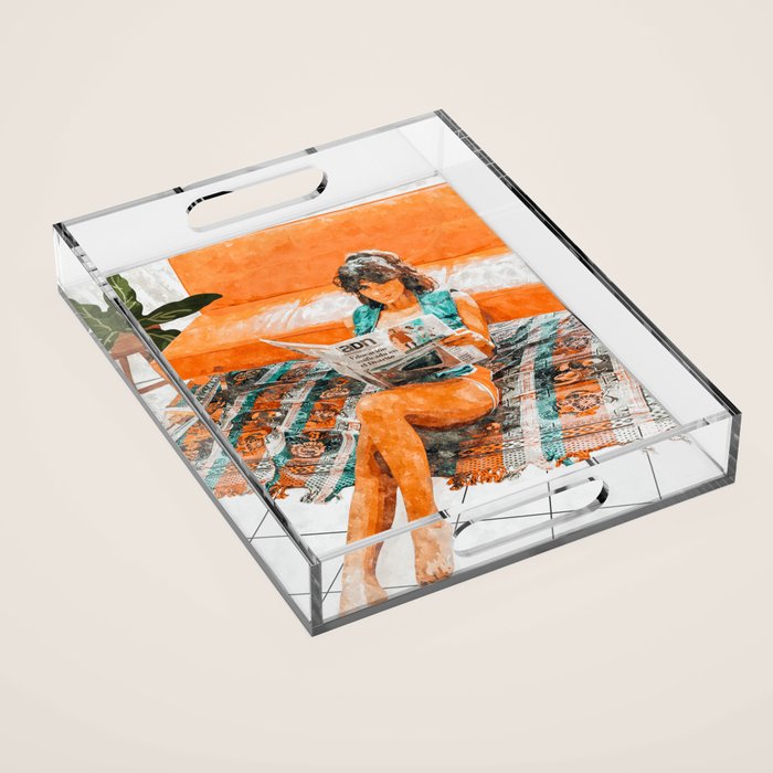 The Gossip Column | Modern Bohemian Woman Hippie DéCor | Staycation Fashion Painting  Acrylic Tray