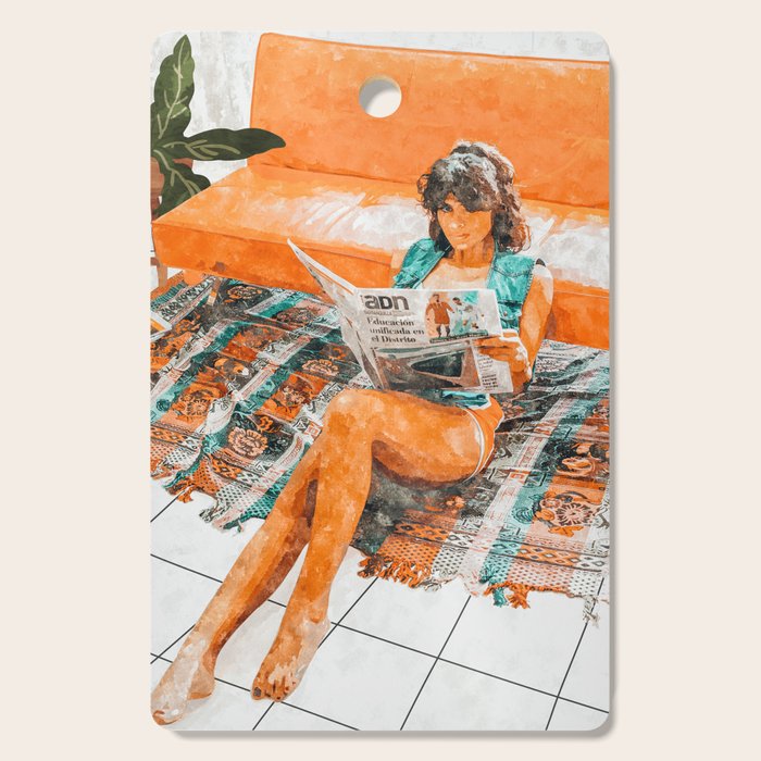 The Gossip Column | Modern Bohemian Woman Hippie DéCor | Staycation Fashion Painting  Cutting Board