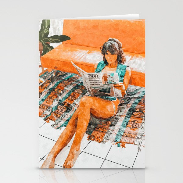 The Gossip Column | Modern Bohemian Woman Hippie DéCor | Staycation Fashion Painting  Stationery Card