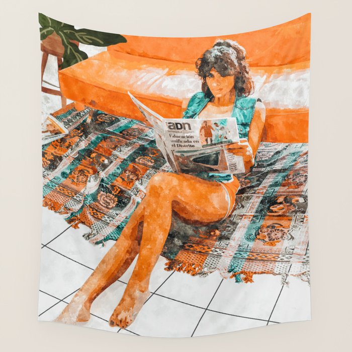 The Gossip Column | Modern Bohemian Woman Hippie DéCor | Staycation Fashion Painting  Wall Tapestry