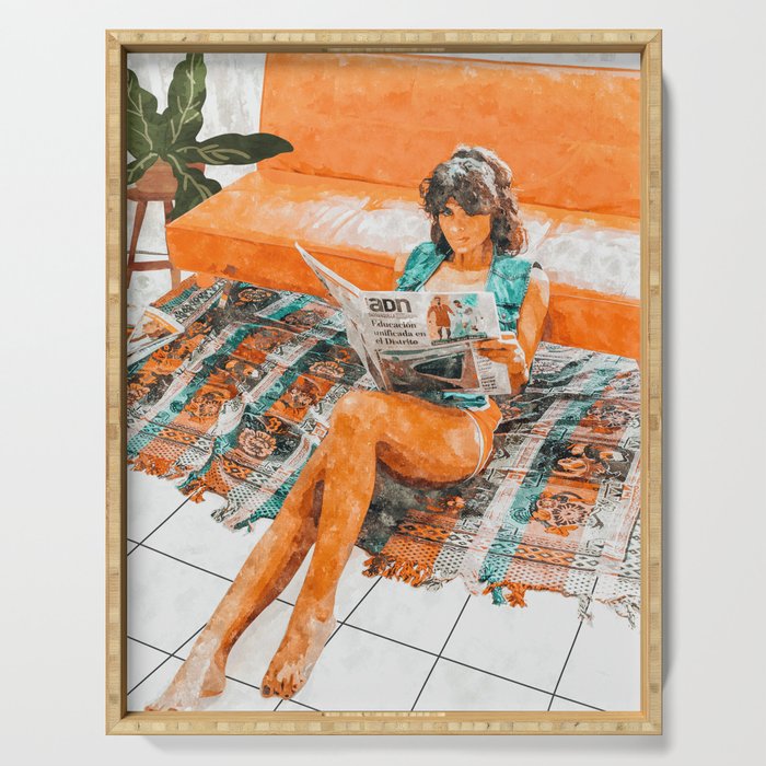 The Gossip Column | Modern Bohemian Woman Hippie DéCor | Staycation Fashion Painting  Serving Tray