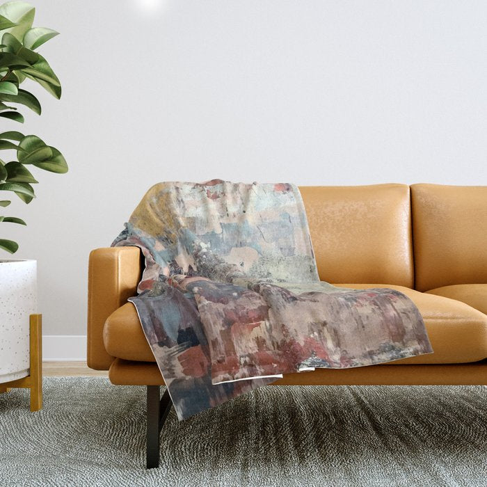 Mirage [1]: A Vibrant Abstract Piece In Pinks Blues And Gold By Alyssa Hamilton Art Throw Blanket