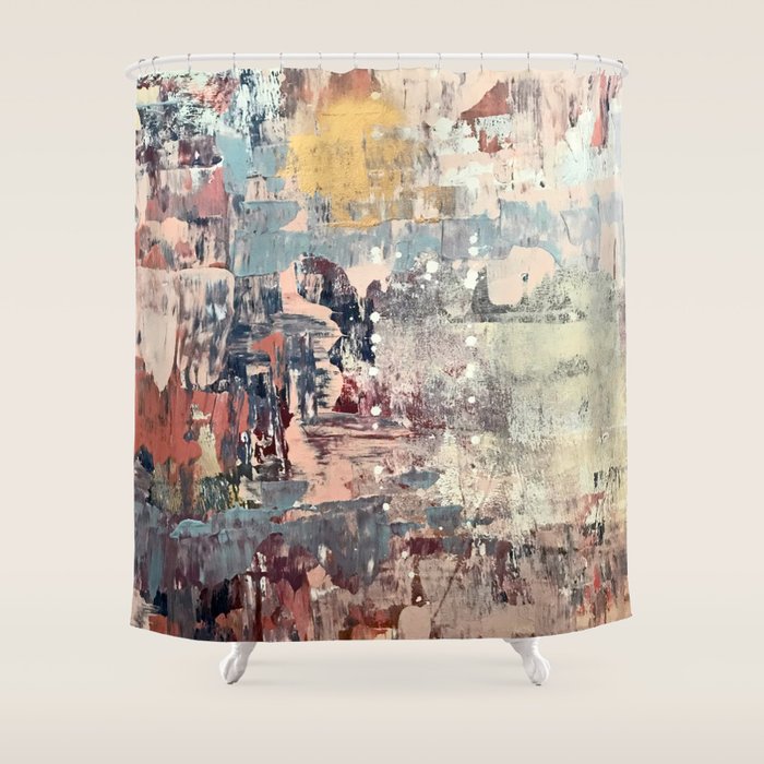 Mirage [1]: A Vibrant Abstract Piece In Pinks Blues And Gold By Alyssa Hamilton Art Shower Curtain