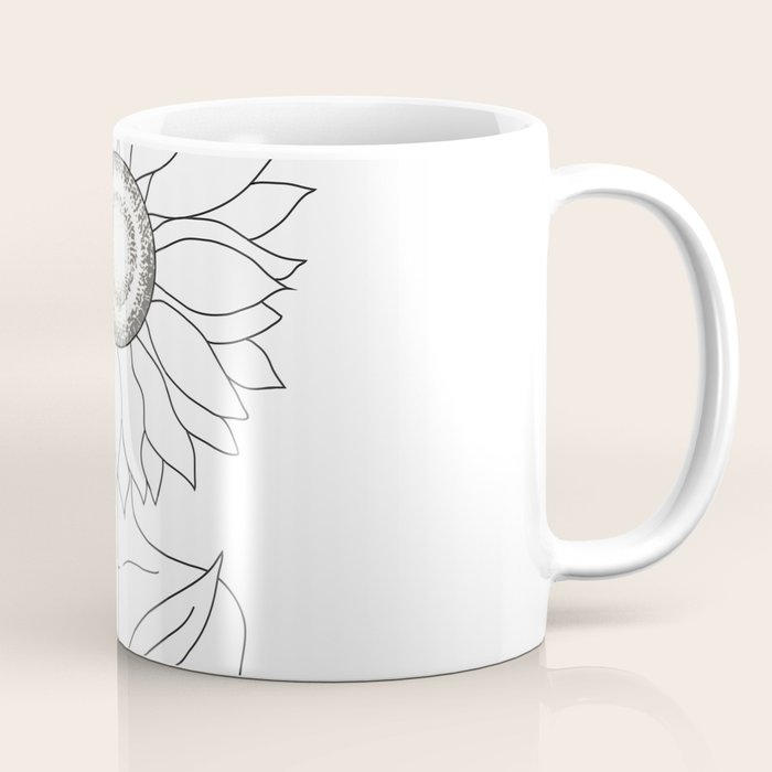Minimalistic Line Art Of Woman With Sunflower Coffee Mug