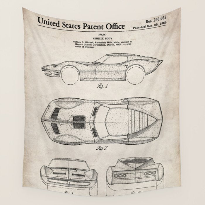 Classic Car Patent - American Car Art - Antique Wall Tapestry