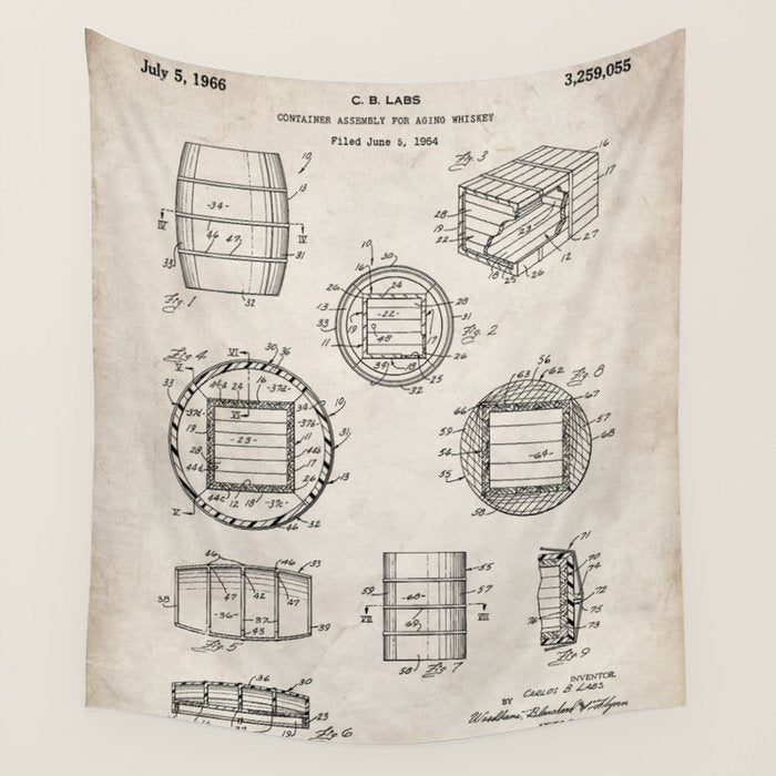 Whisky Barrel Patent - Whisky Art - Antique Wall Tapestry
