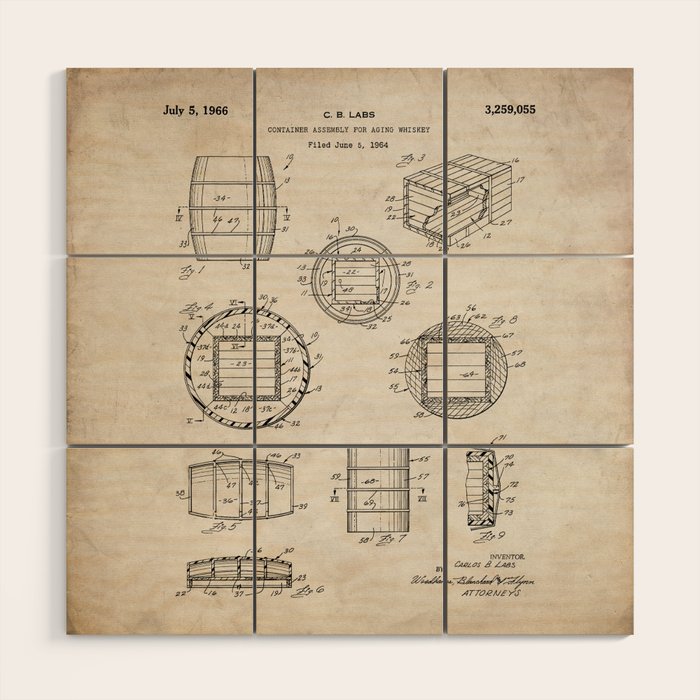 Whisky Barrel Patent - Whisky Art - Antique Wood Wall Art
