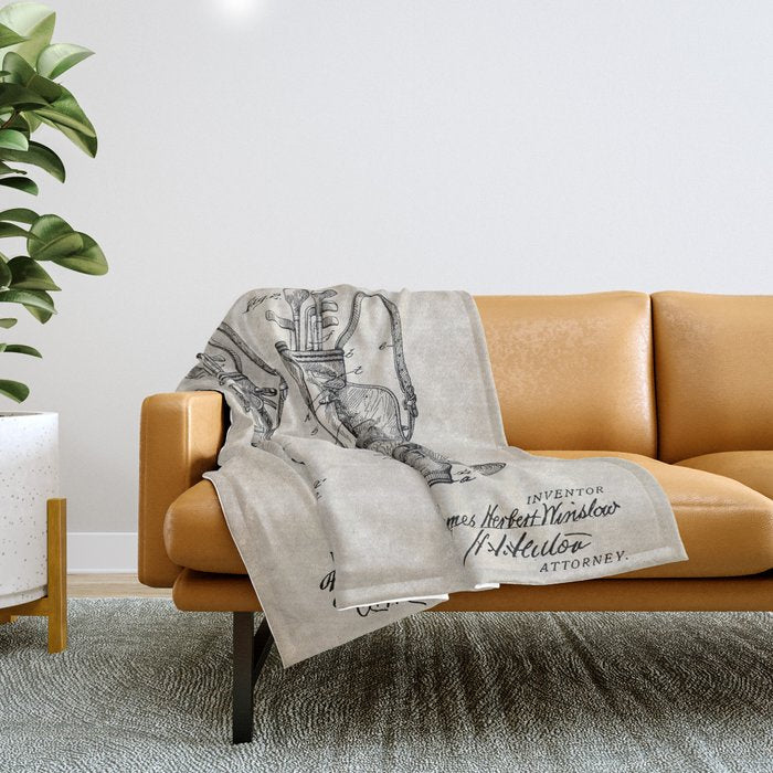 Golf Bag Patent - Caddy Art - Antique Throw Blanket