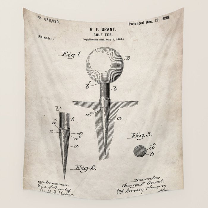 Golf Tee Patent - Golfing Tee Art - Antique Wall Tapestry