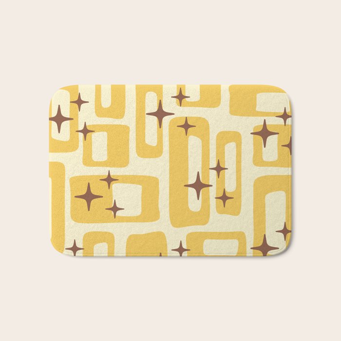 Retro Mid Century Modern Abstract Pattern 577 Yellow Brown Bath Mat