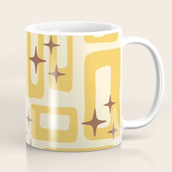 Retro Mid Century Modern Abstract Pattern 577 Yellow Brown Coffee Mug