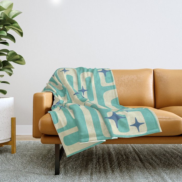 Retro Mid Century Modern Abstract Pattern 576 Turquoise Blue Throw Blanket