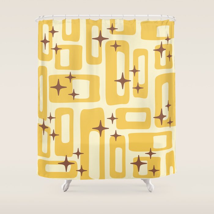 Retro Mid Century Modern Abstract Pattern 577 Yellow Brown Shower Curtain