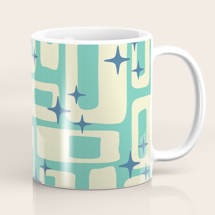 Retro Mid Century Modern Abstract Pattern 576 Turquoise Blue Coffee Mug