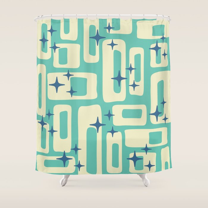 Retro Mid Century Modern Abstract Pattern 576 Turquoise Blue Shower Curtain