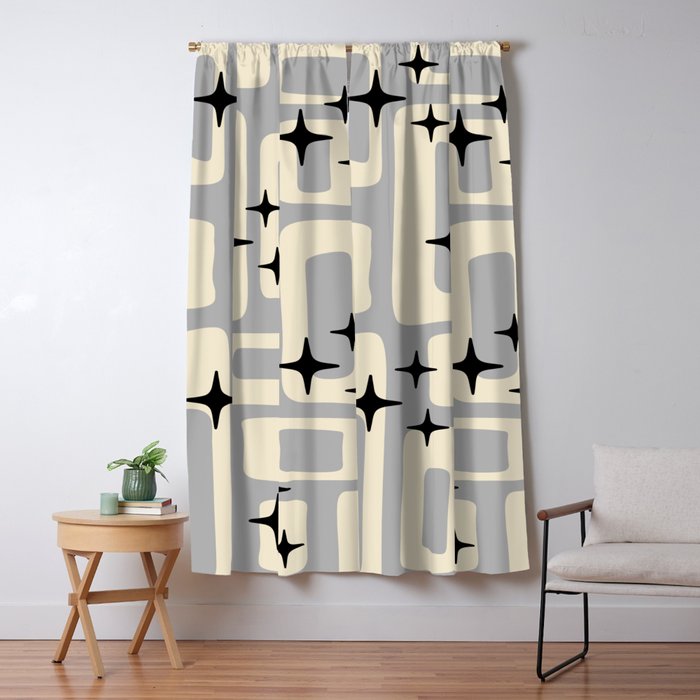 Retro Mid Century Modern Abstract Pattern 576 Gray Black Window Curtain