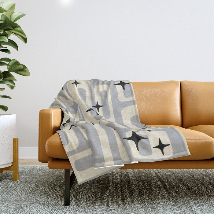 Retro Mid Century Modern Abstract Pattern 576 Gray Black Throw Blanket