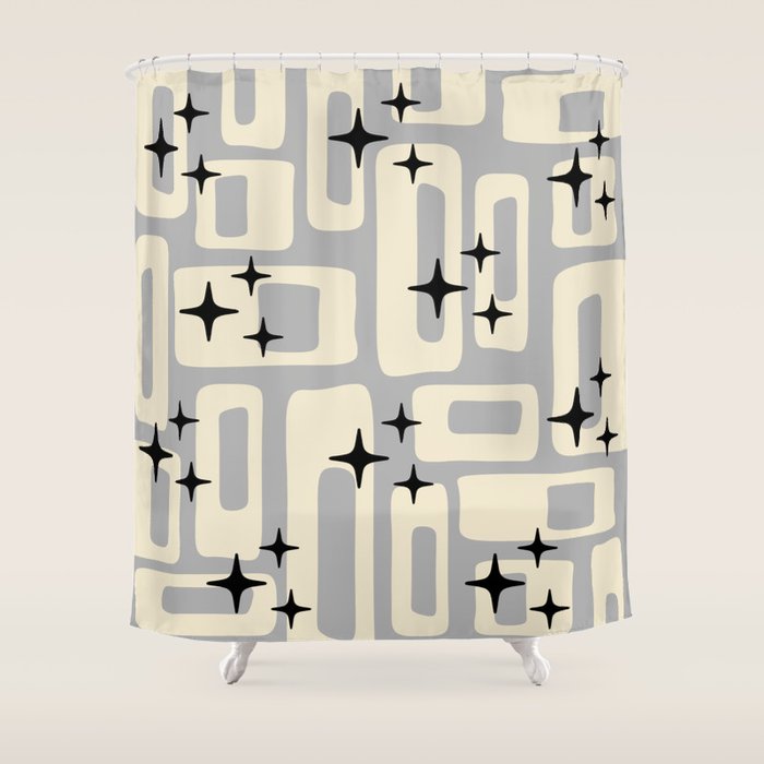 Retro Mid Century Modern Abstract Pattern 576 Gray Black Shower Curtain